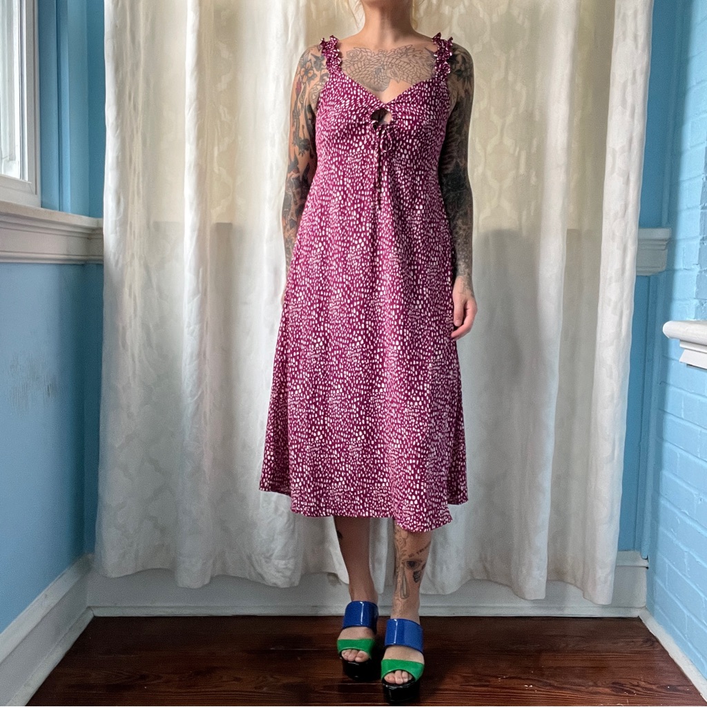 Sienna Sky Beautiful Fuchsia Spotted Midi Dress Size Xs
